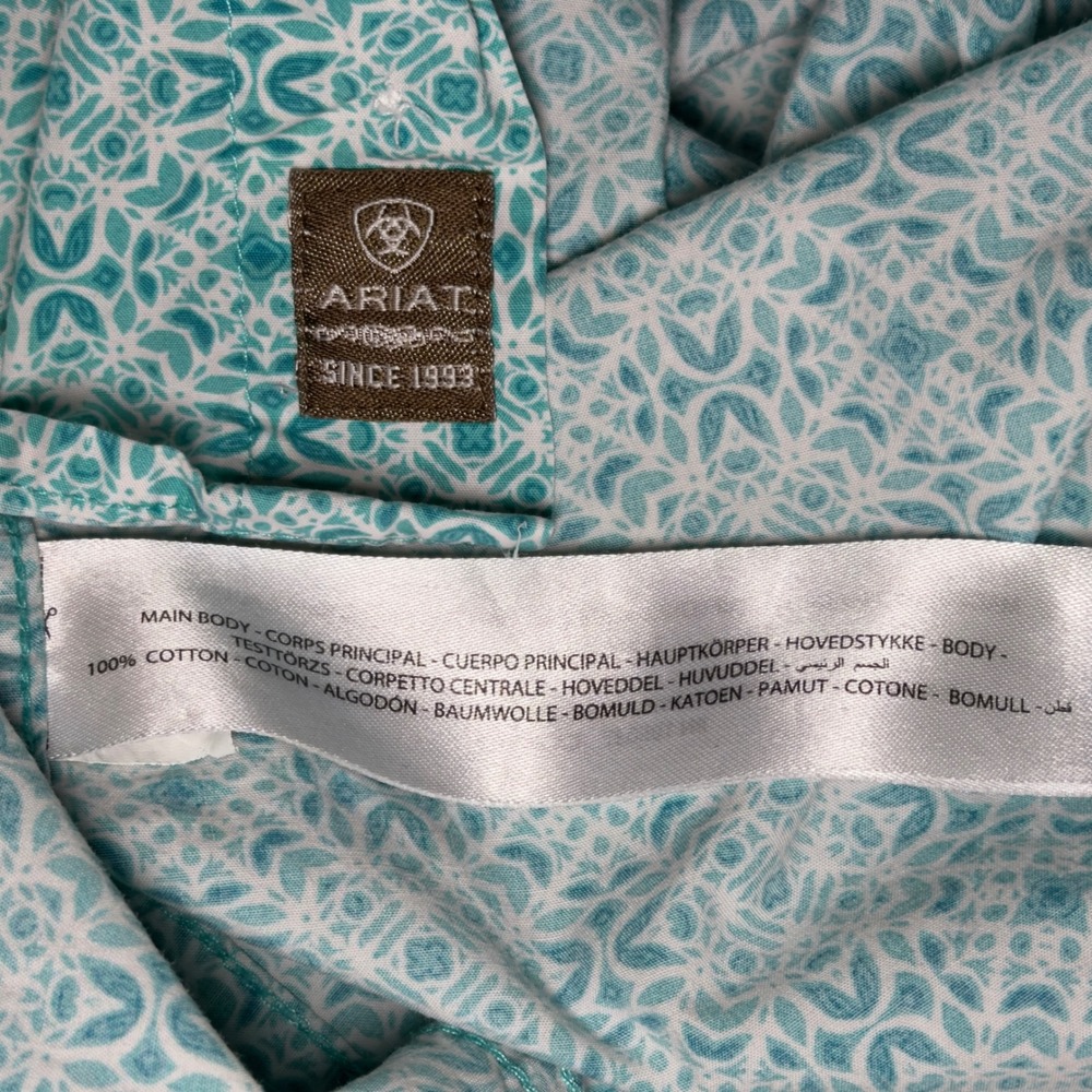 Ariat Mens XXL Turquoise White Geometric Medallion Cotton Short Sleeve Shirt - Picture 7 of 10